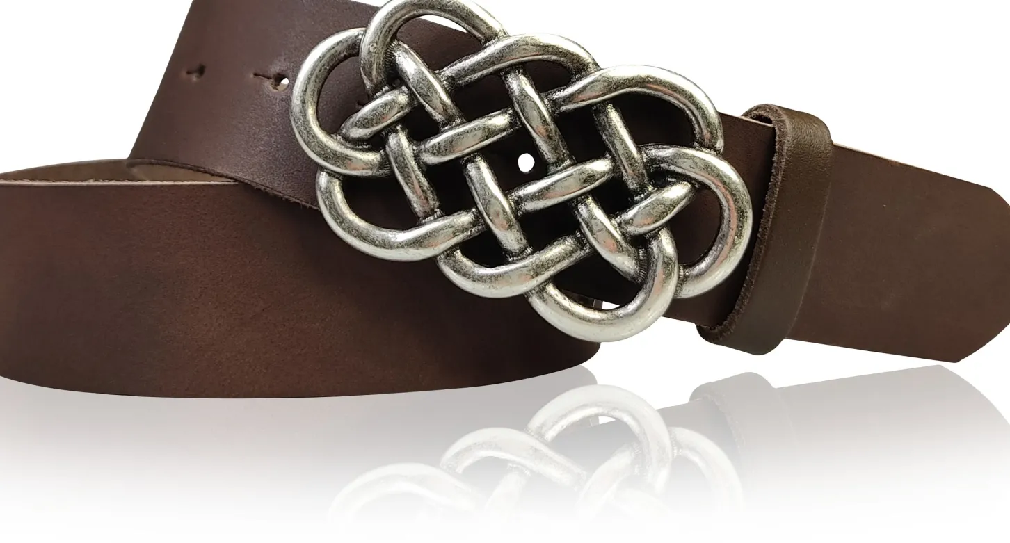 AILIS 2 Damen Ledergürtel 4 cm echt Leder mit keltischer Gürtelschnalle silber