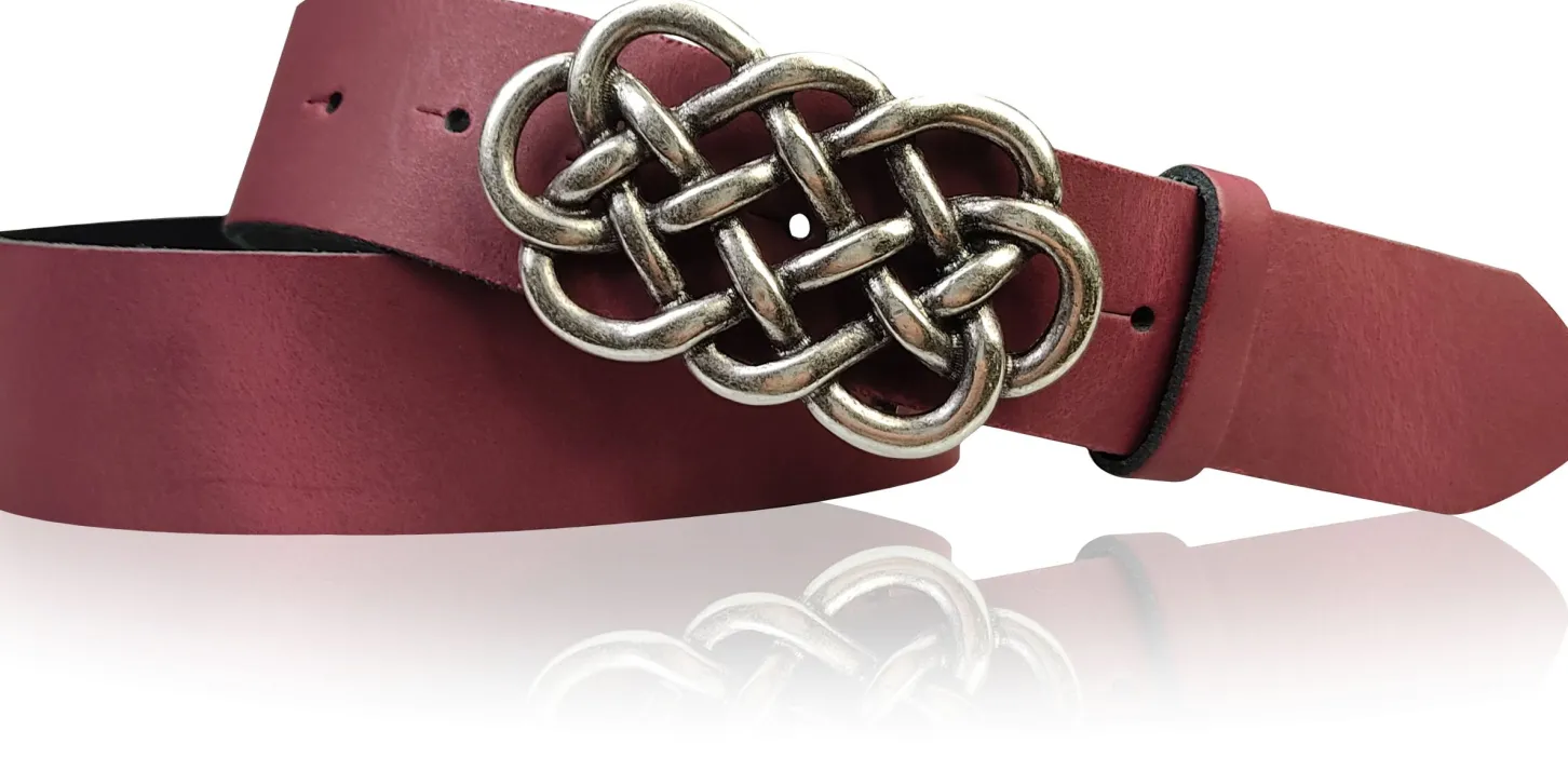 AILIS 2 Damen Ledergürtel 4 cm echt Leder mit keltischer Gürtelschnalle silber