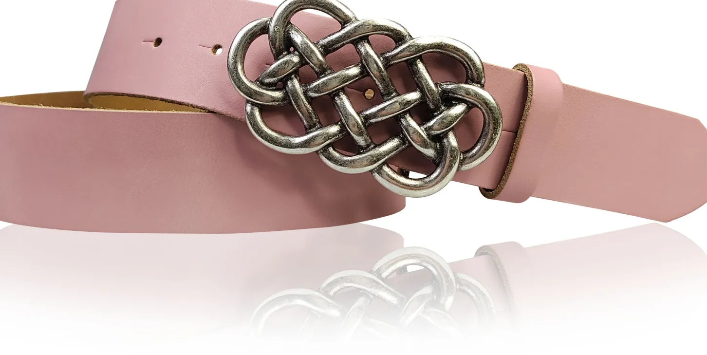AILIS 2 Damen Ledergürtel 4 cm echt Leder mit keltischer Gürtelschnalle silber