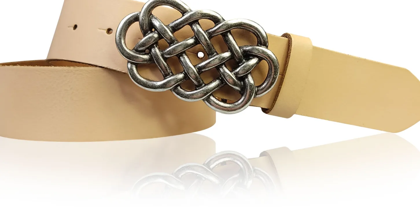 AILIS 2 Damen Ledergürtel 4 cm echt Leder mit keltischer Gürtelschnalle silber