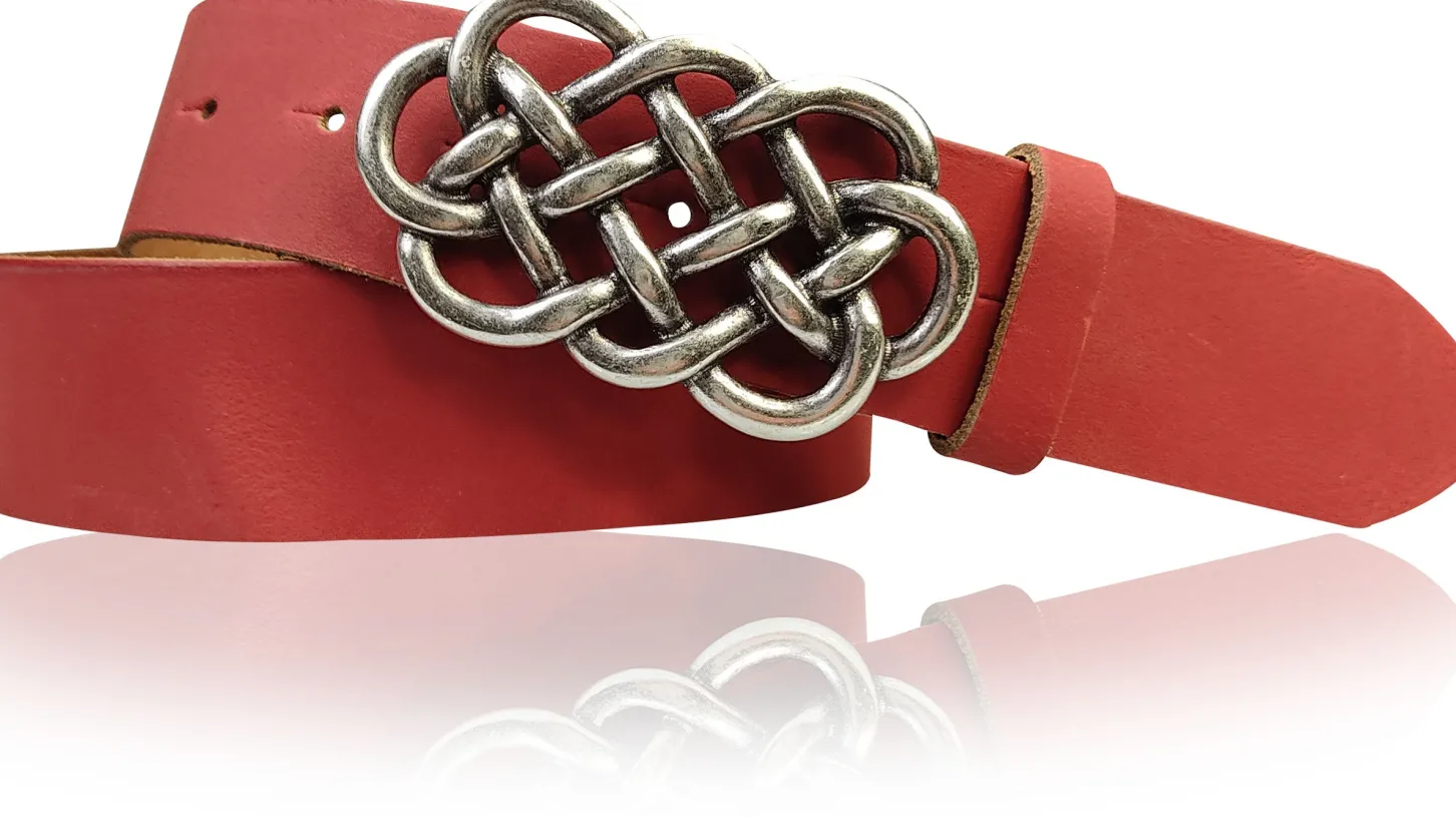 AILIS 2 Damen Ledergürtel 4 cm echt Leder mit keltischer Gürtelschnalle silber