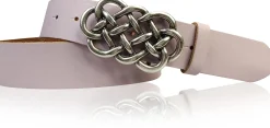 AILIS 2 Damen Ledergürtel 4 cm echt Leder mit keltischer Gürtelschnalle silber