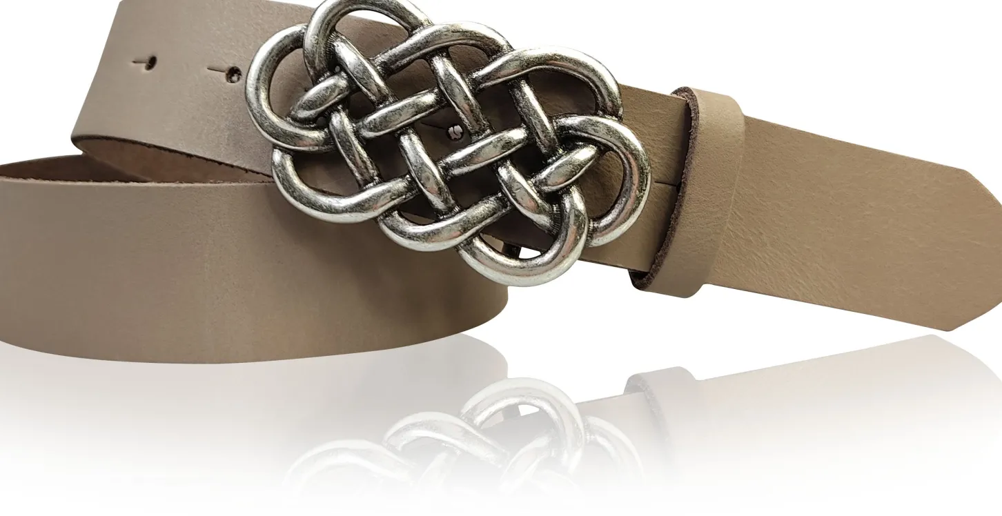 AILIS 2 Damen Ledergürtel 4 cm echt Leder mit keltischer Gürtelschnalle silber