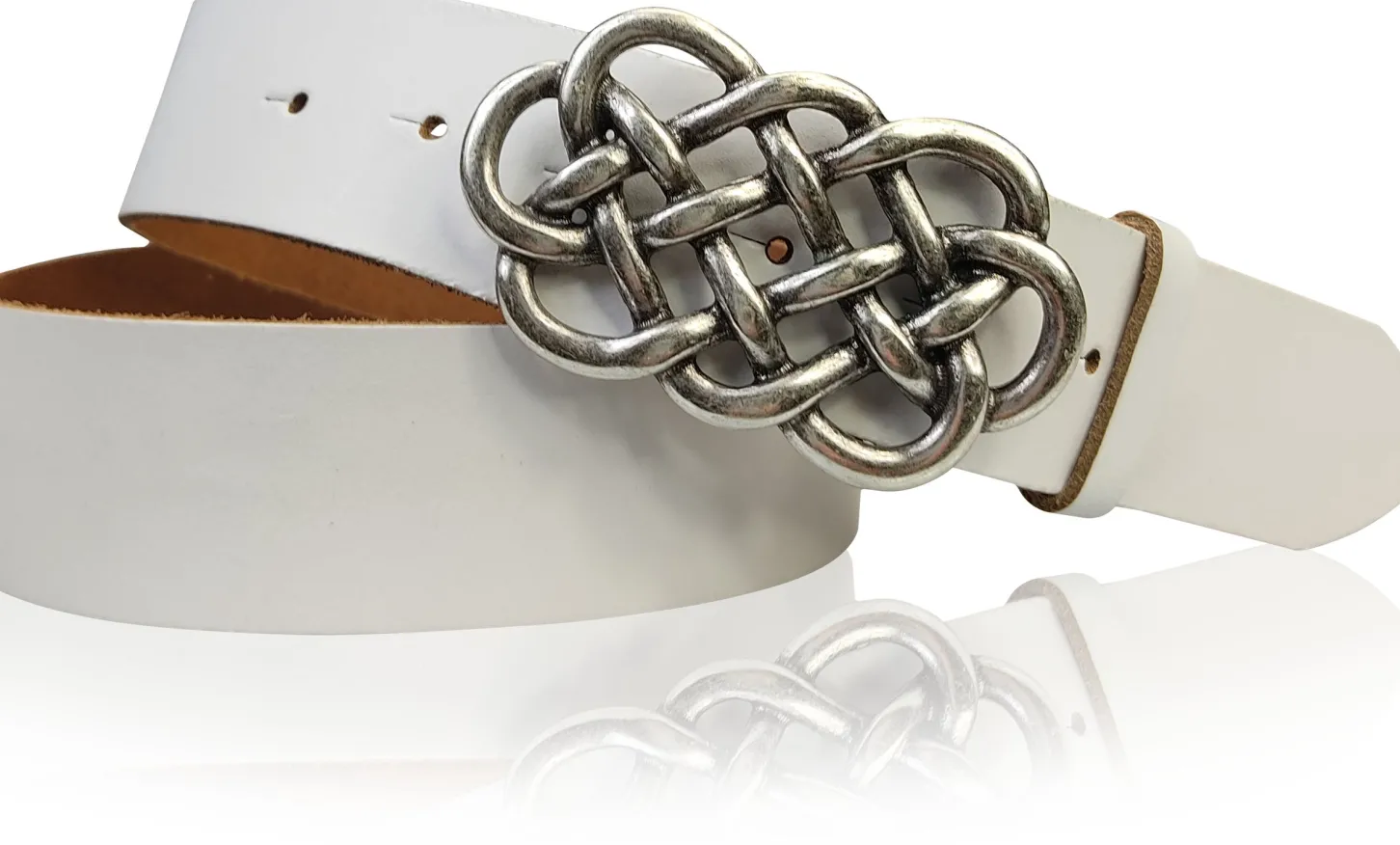 AILIS 2 Damen Ledergürtel 4 cm echt Leder mit keltischer Gürtelschnalle silber