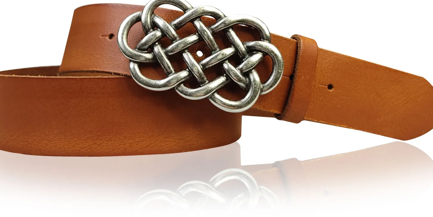 AILIS 2 Damen Ledergürtel 4 cm echt Leder mit keltischer Gürtelschnalle silber