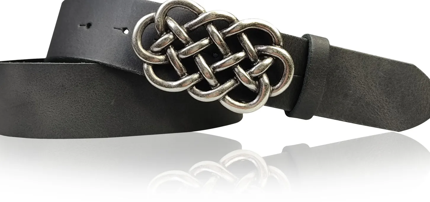 AILIS 2 Damen Ledergürtel 4 cm echt Leder mit keltischer Gürtelschnalle silber