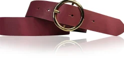 ANDRIA Damen Ledergürtel 4 cm runde vergoldete Gürtelschnalle Hüftgürtel
