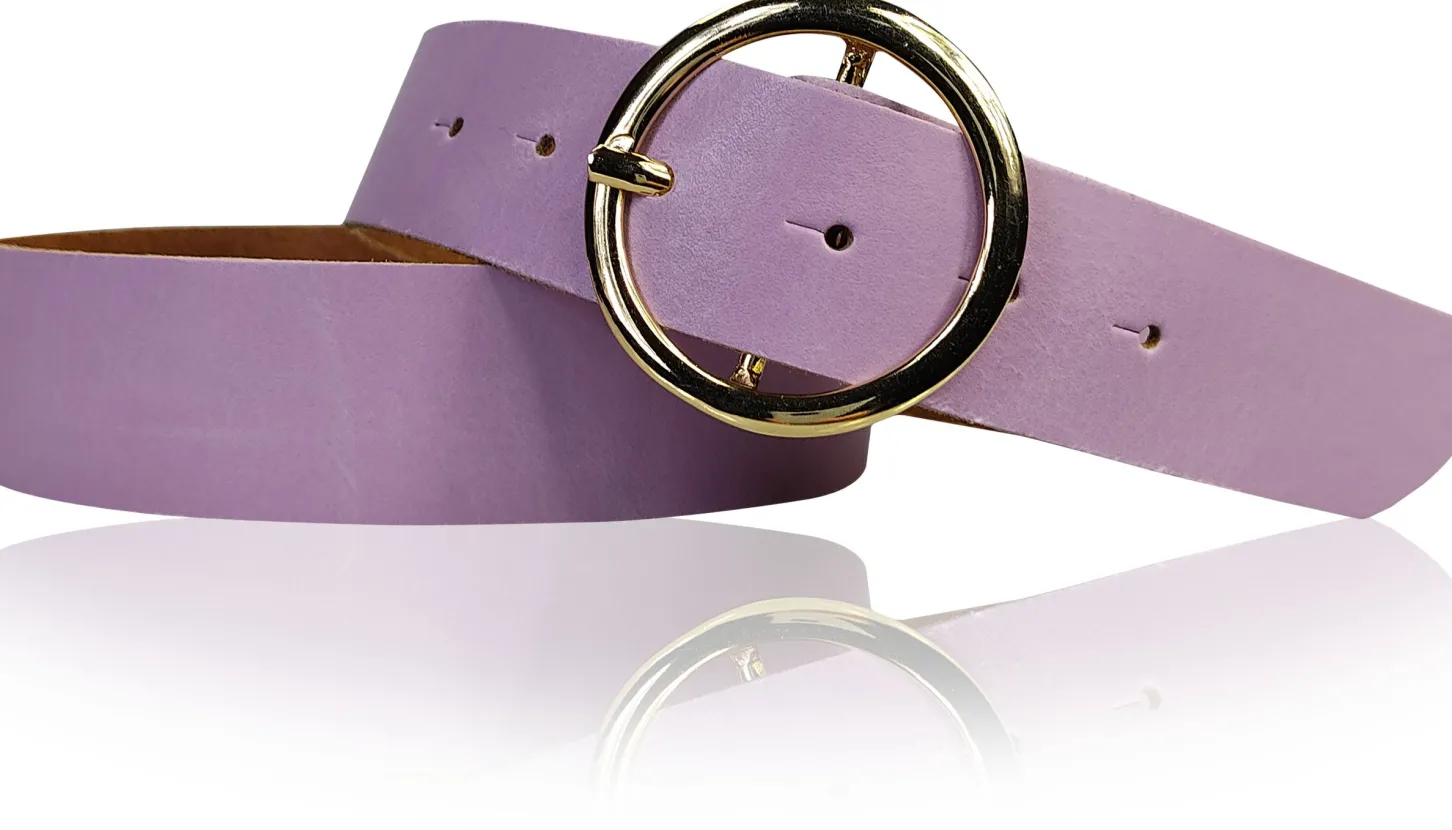 ANDRIA Damen Ledergürtel 4 cm runde vergoldete Gürtelschnalle Hüftgürtel