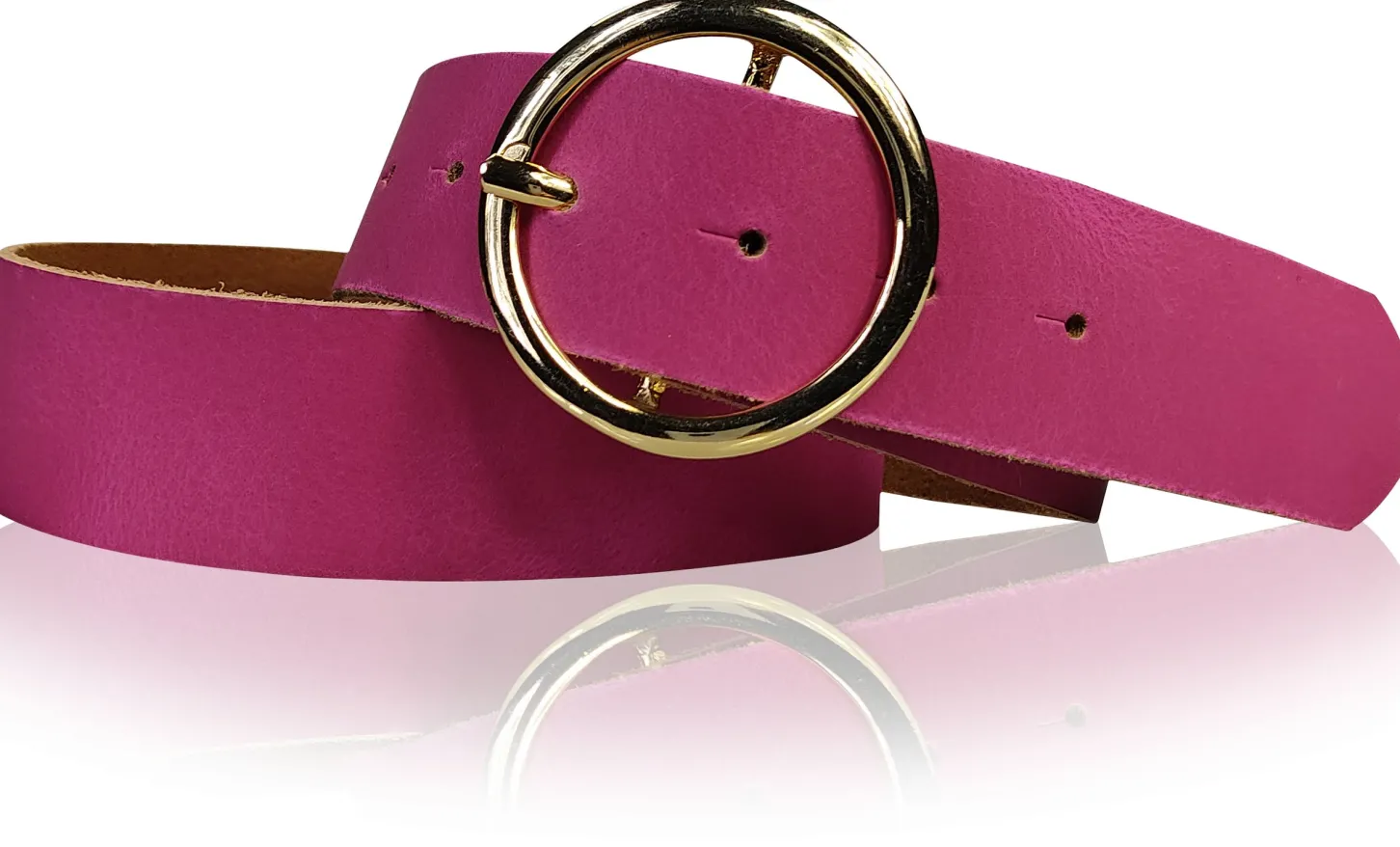 ANDRIA Damen Ledergürtel 4 cm runde vergoldete Gürtelschnalle Hüftgürtel