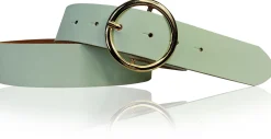 ANDRIA Damen Ledergürtel 4 cm runde vergoldete Gürtelschnalle Hüftgürtel