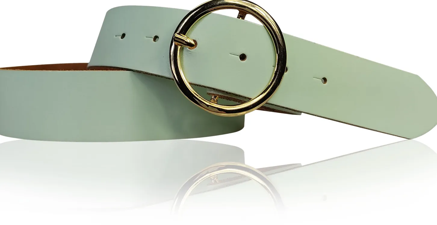 ANDRIA Damen Ledergürtel 4 cm runde vergoldete Gürtelschnalle Hüftgürtel