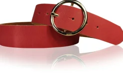 ANDRIA Damen Ledergürtel 4 cm runde vergoldete Gürtelschnalle Hüftgürtel