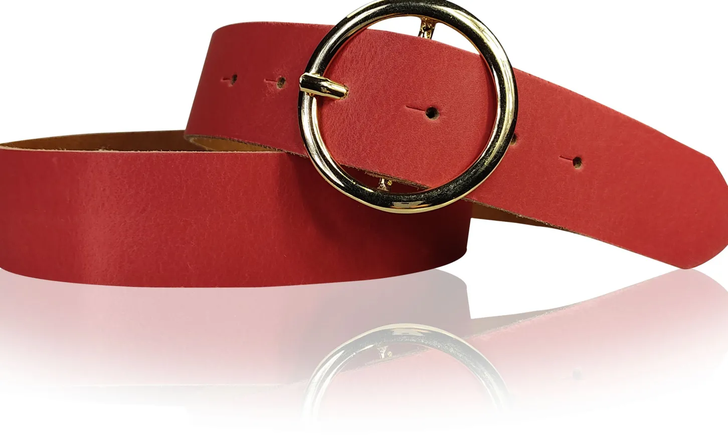ANDRIA Damen Ledergürtel 4 cm runde vergoldete Gürtelschnalle Hüftgürtel