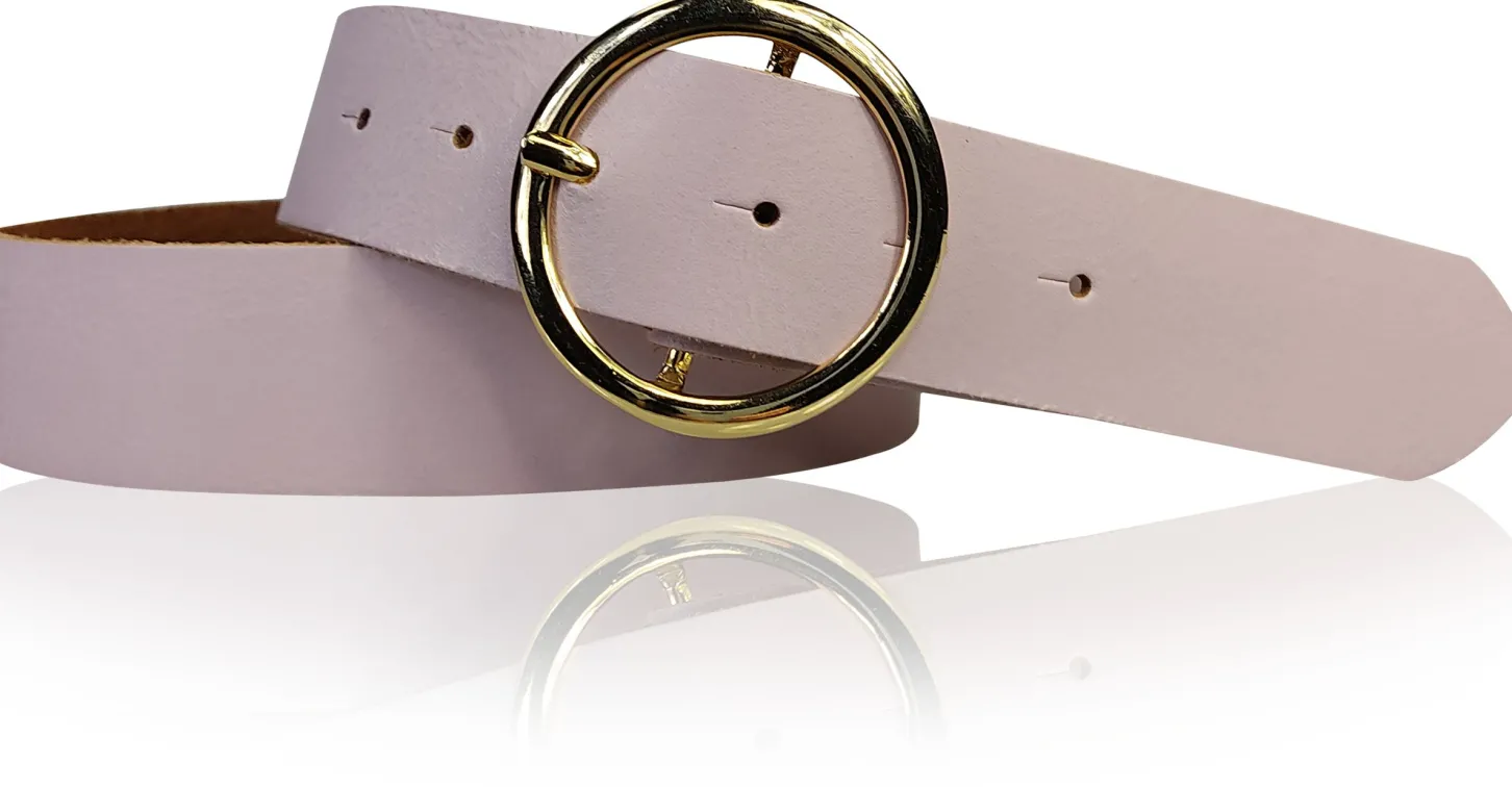 ANDRIA Damen Ledergürtel 4 cm runde vergoldete Gürtelschnalle Hüftgürtel