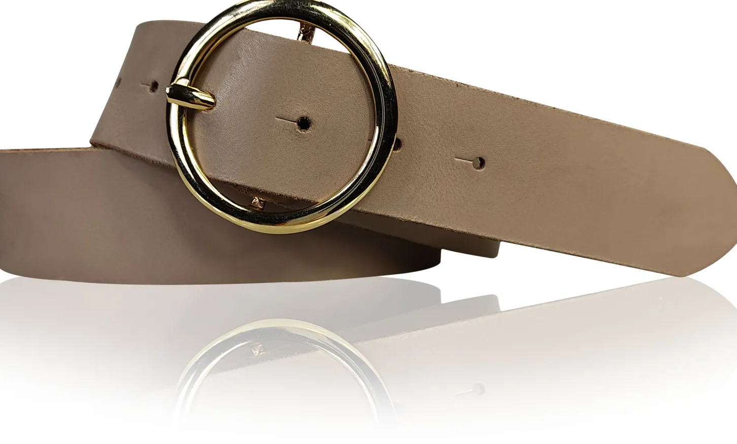 ANDRIA Damen Ledergürtel 4 cm runde vergoldete Gürtelschnalle Hüftgürtel