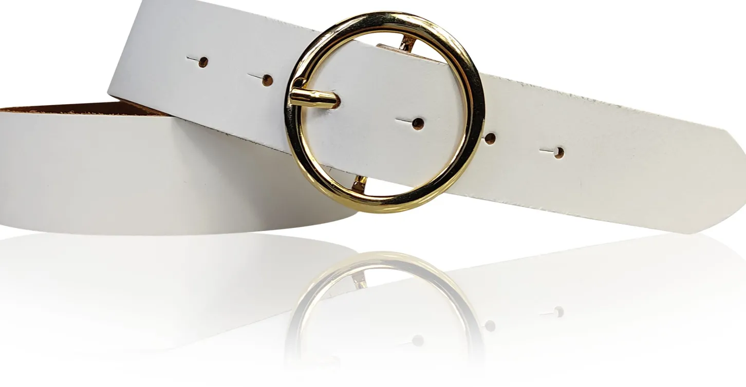 ANDRIA Damen Ledergürtel 4 cm runde vergoldete Gürtelschnalle Hüftgürtel