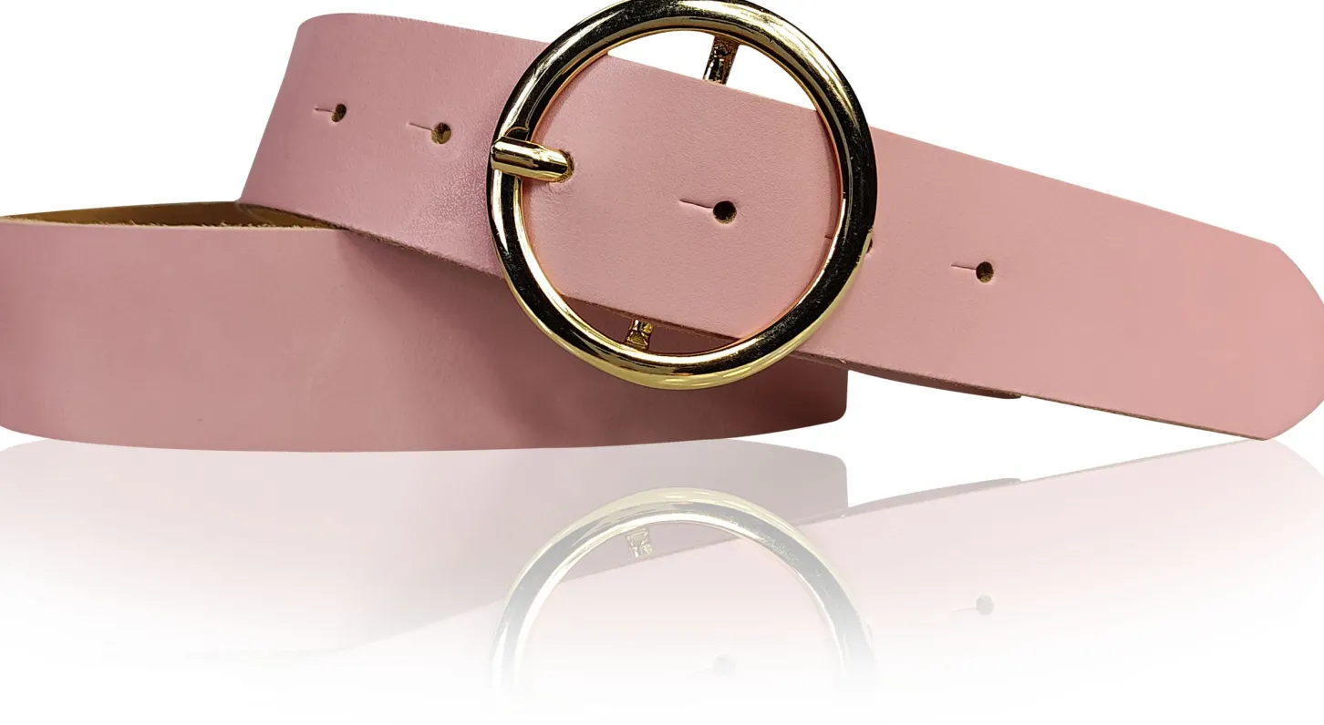 ANDRIA Damen Ledergürtel 4 cm runde vergoldete Gürtelschnalle Hüftgürtel