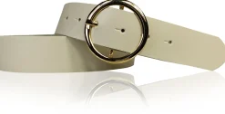 ANDRIA Damen Ledergürtel 4 cm runde vergoldete Gürtelschnalle Hüftgürtel