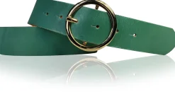 ANDRIA Damen Ledergürtel 4 cm runde vergoldete Gürtelschnalle Hüftgürtel