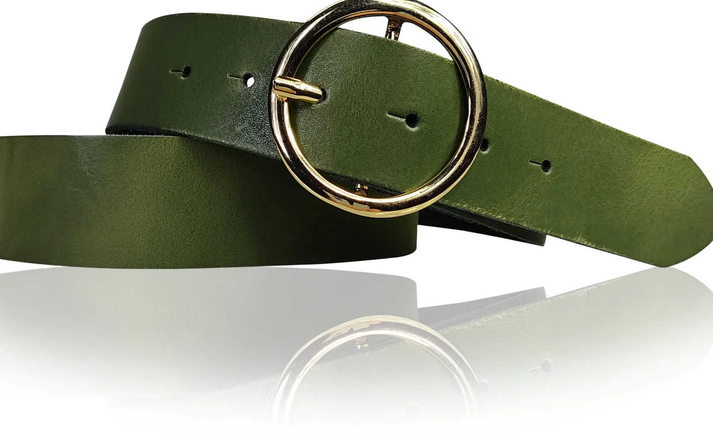 ANDRIA Damen Ledergürtel 4 cm runde vergoldete Gürtelschnalle Hüftgürtel