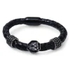 Armband aus Leder mit Löwe, Metall Zierteilen, Edelstahl Verschluss