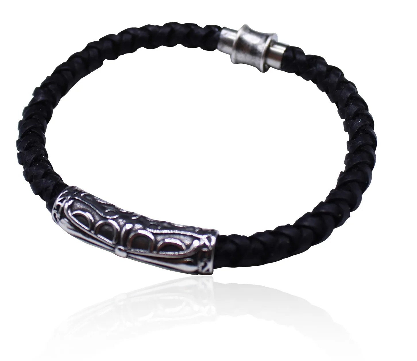 Armband mit echter Lederkordel, Tube mit Muster, Magnetverschluss
