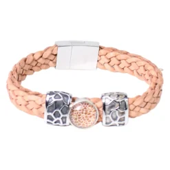 Armband mit Lederkordel und Edelstahl Verschluss, Animal Print Cabochons