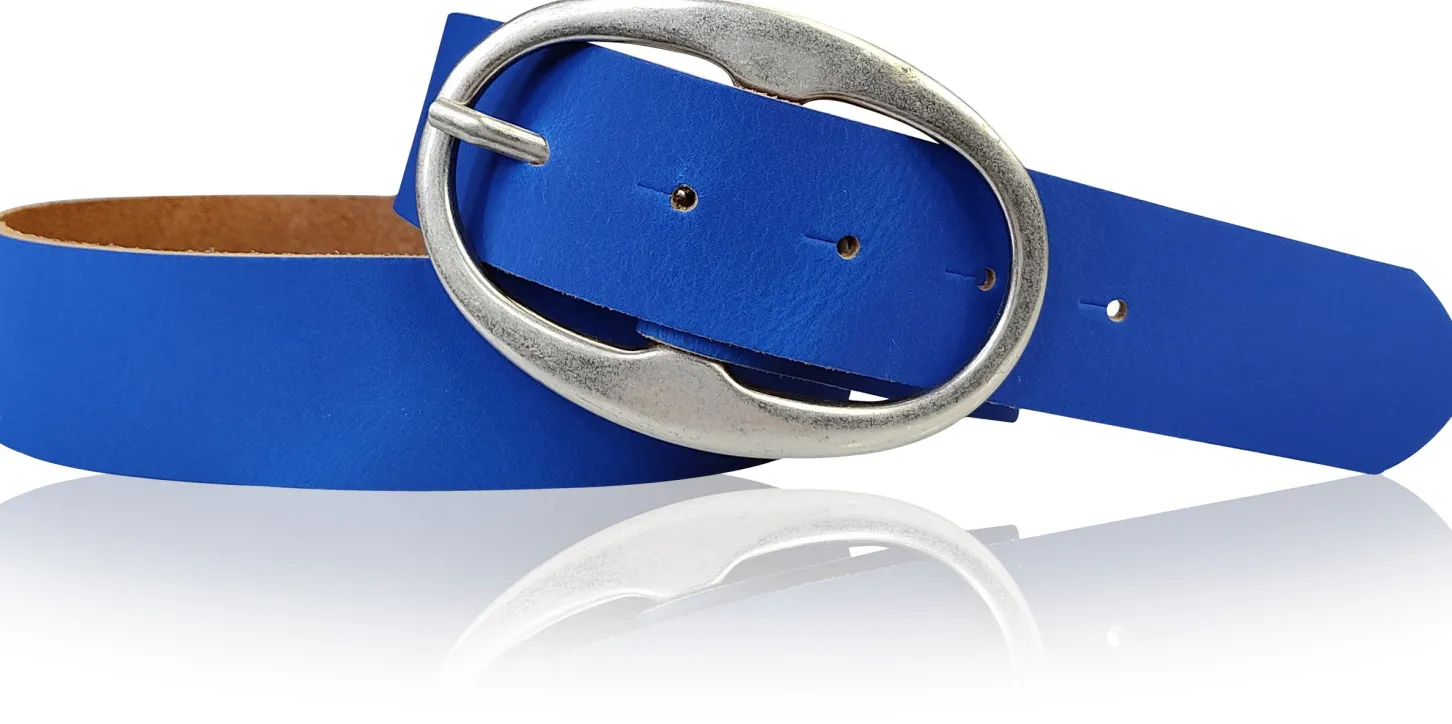 BARREL 2: Damen Ledergürtel 4 cm mit großer ovaler Gürtelschnalle in altsilber