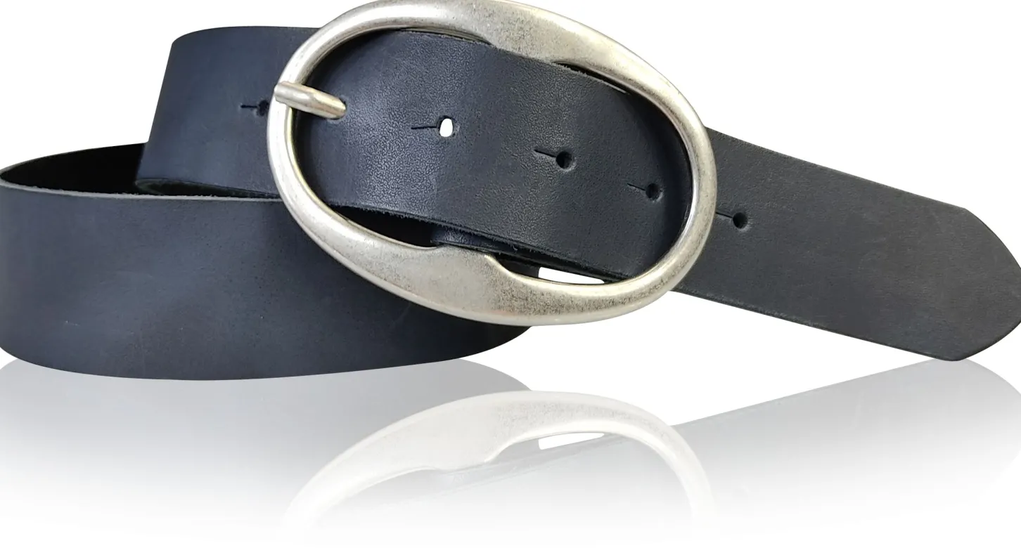 BARREL 2: Damen Ledergürtel 4 cm mit großer ovaler Gürtelschnalle in altsilber