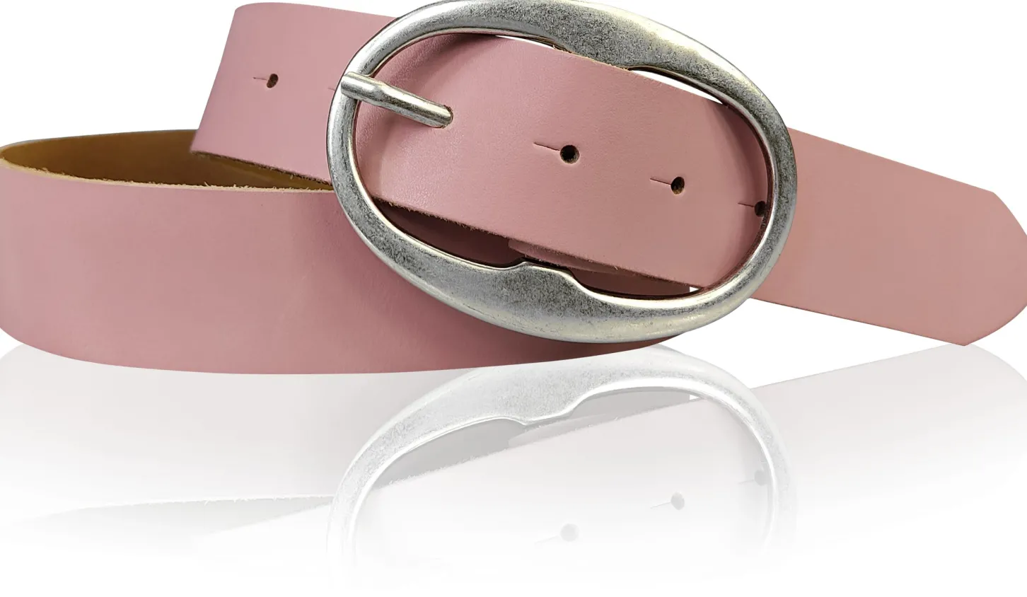 BARREL 2: Damen Ledergürtel 4 cm mit großer ovaler Gürtelschnalle in altsilber