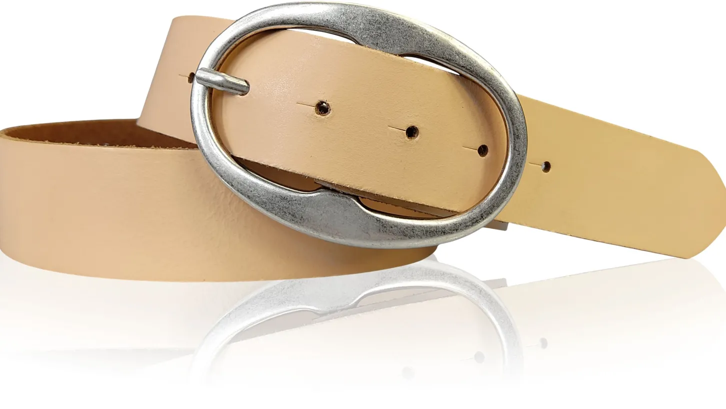 BARREL 2: Damen Ledergürtel 4 cm mit großer ovaler Gürtelschnalle in altsilber