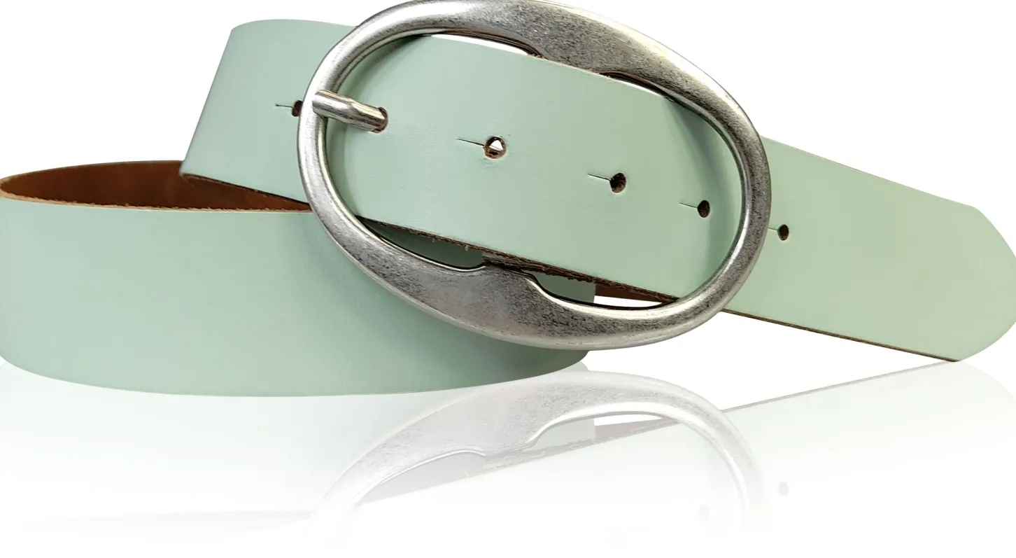 BARREL 2: Damen Ledergürtel 4 cm mit großer ovaler Gürtelschnalle in altsilber