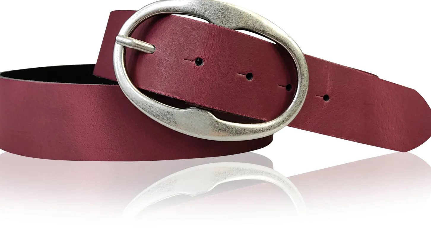 BARREL 2: Damen Ledergürtel 4 cm mit großer ovaler Gürtelschnalle in altsilber