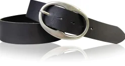 BARREL 2: Damen Ledergürtel 4 cm mit großer ovaler Gürtelschnalle in altsilber