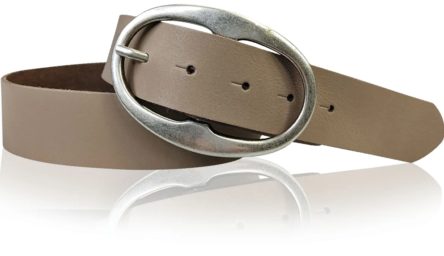 BARREL 2: Damen Ledergürtel 4 cm mit großer ovaler Gürtelschnalle in altsilber