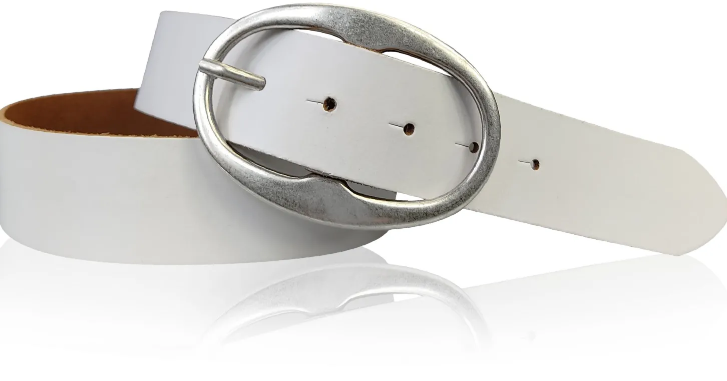 BARREL 2: Damen Ledergürtel 4 cm mit großer ovaler Gürtelschnalle in altsilber