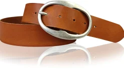 BARREL 2: Damen Ledergürtel 4 cm mit großer ovaler Gürtelschnalle in altsilber