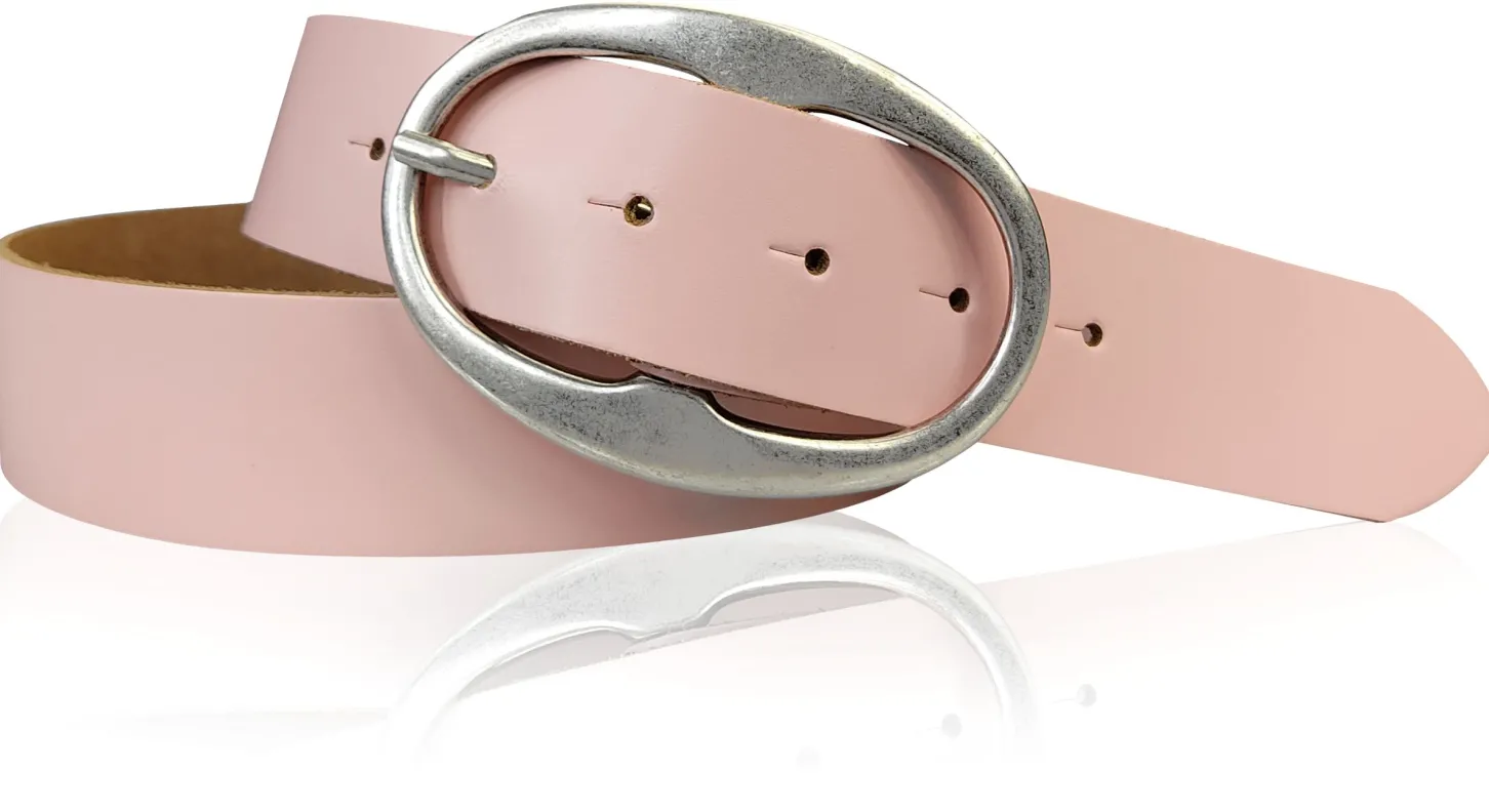 BARREL 2: Damen Ledergürtel 4 cm mit großer ovaler Gürtelschnalle in altsilber