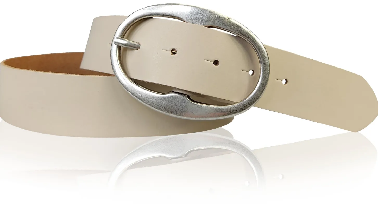 BARREL 2: Damen Ledergürtel 4 cm mit großer ovaler Gürtelschnalle in altsilber