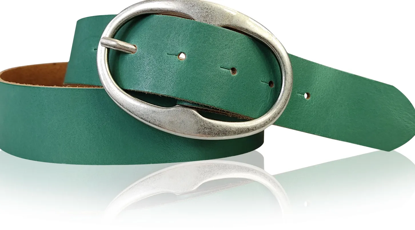 BARREL 2: Damen Ledergürtel 4 cm mit großer ovaler Gürtelschnalle in altsilber