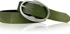 BARREL 2: Damen Ledergürtel 4 cm mit großer ovaler Gürtelschnalle in altsilber