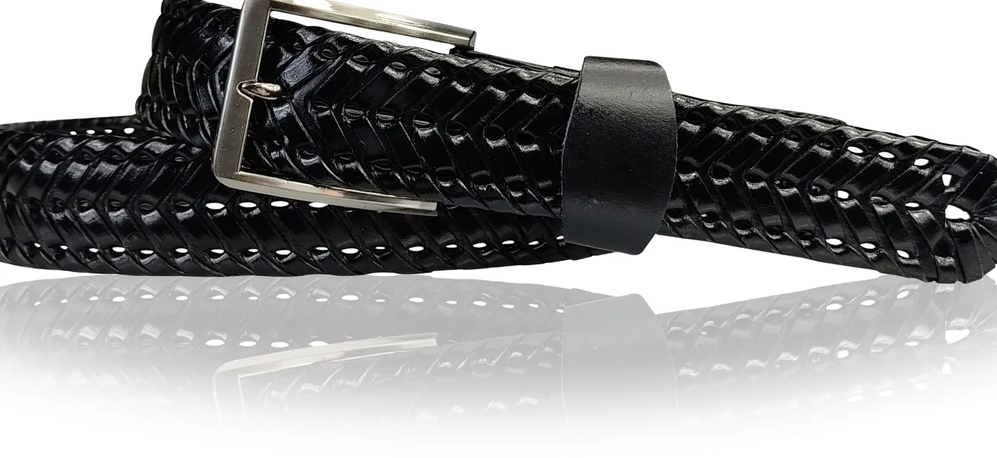BERGAMO: bequemer Flechtgürtel 3 cm aus Leder, silberne Gürtelschnalle, selber kürzbar, Anzuggürtel