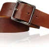 Best Patina® hochwertiger 4 cm Ledergürtel, Sattlerleder, quadratische Messingschnalle verchromt