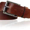 Best Patina® hochwertiger 4 cm Ledergürtel, Sattlerleder, massive silberne Edelstahl Rollschnalle