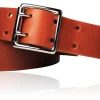 Best Patina® hochwertiger 4 cm Ledergürtel, Doppeldorn Gürtelschnalle massiv Messing verchromt