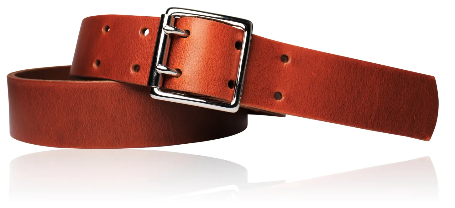 Best Patina® hochwertiger 4 cm Ledergürtel, Doppeldorn Gürtelschnalle massiv Messing verchromt