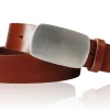 Best Patina® hochwertiger Herrengürtel, massive, silberne Edelstahlschnalle, pflanzlich gegerbtes Sattlerleder