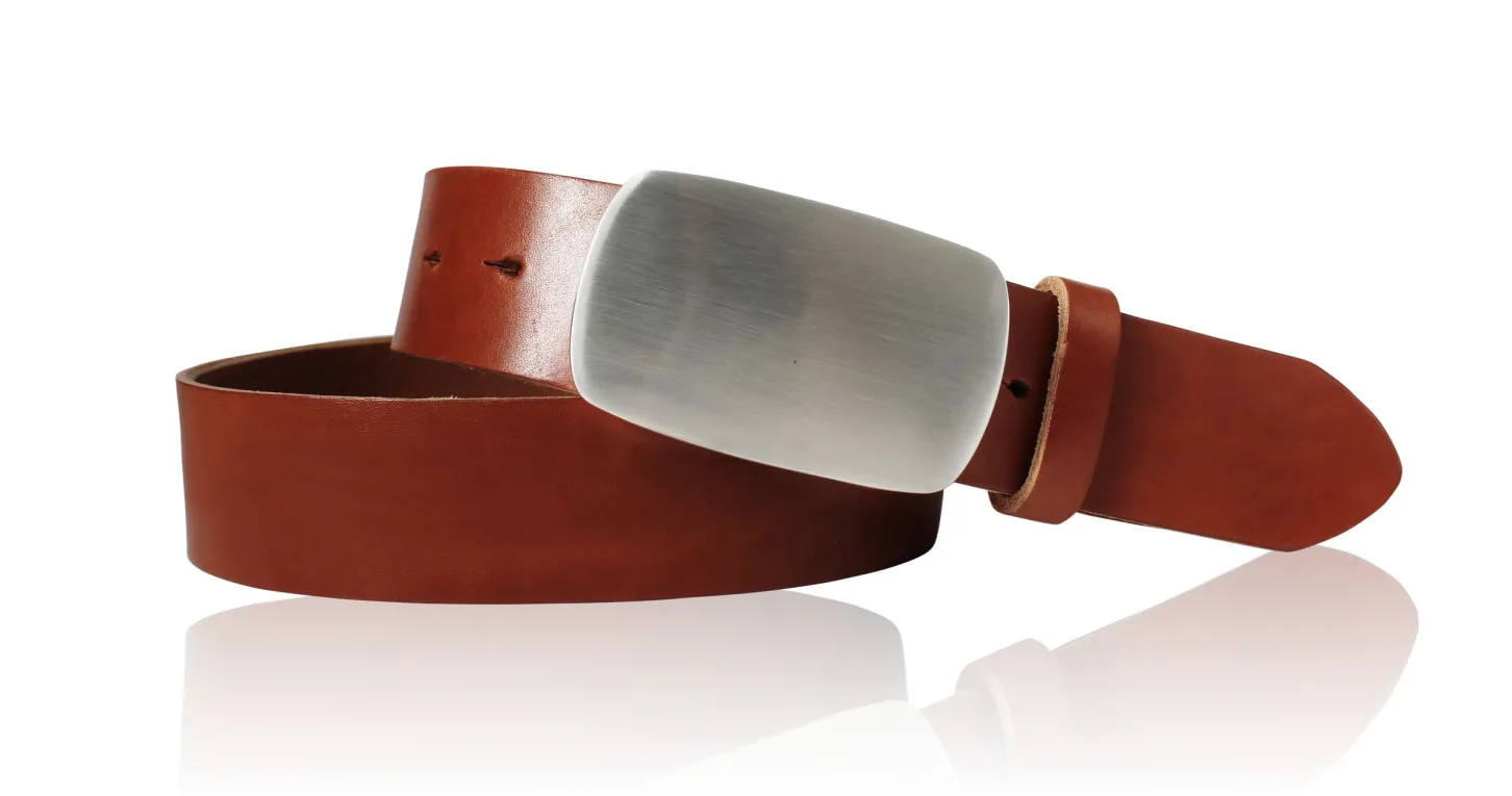 Best Patina® hochwertiger Herrengürtel, massive, silberne Edelstahlschnalle, pflanzlich gegerbtes Sattlerleder