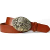 Best Patina® Totenkopf Herrengürtel 4cm, Santa Muerte, Messingschnalle Handguss, Sattlerleder