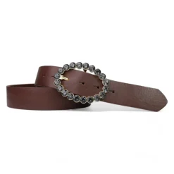 Best&Timeless Damen Ledergürtel 4 cm, Gürtelschnalle mit schwarzen Strasssteinen